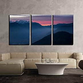 3 Piece Canvas Wall Art - Mountain at Sunset - Modern Home Art Stretched and Framed Ready to Hang - 16"x24"x3 Panels