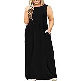 Nemidor Plus Size Maxi Dress for Curvy Women Summer Loose Casual Sleeveless with Pocket Long Dresses 14-26