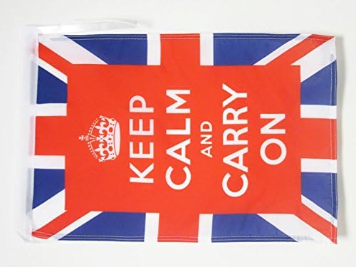 AZ FLAG, Keep Calm and Carry On Red Flag, 18'' x 12'', 100% Polyester Union Jack, United Kingdom Small Banner with Two Cords