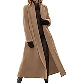 chouyatou Women's Elegant Shawl Collar Open Front Wool Coat Formal Work Mid Long Winter Pea Coat