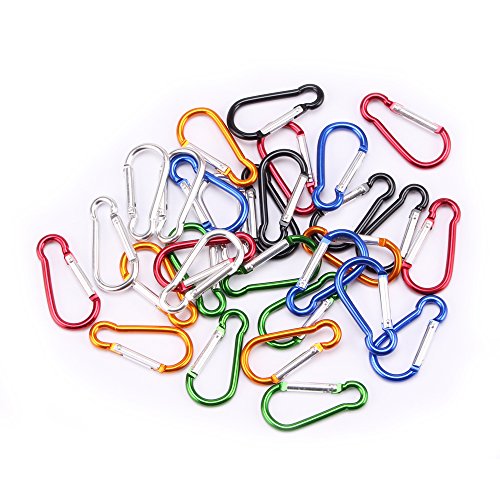 SAMLOO 30pcs Mini Aluminum Carabiner Spring Clip Hook Keychain for Camping Hiking Fishing Traveling Backpack Bottle (Colour)