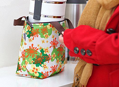 Ecokaki(TM) Womens Girls Kids Insulated School Travel Outdoor Thermal Waterproof Carrying Lunch Tote Bag Cooler Box Picnic Lunchbox Handbag, Flowers by Ecokaki