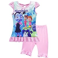 ZHBNN Baby Girls Vampirina Cartoon Top and Pant Outfit Set (Pink,120/7-8Y)