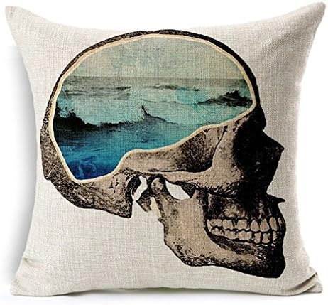 Throw Pillow Cover, Onker Cotton Linen Square Decorative Throw Pillow Case Cushion Cover 18" x 18" Sea Dream Skull