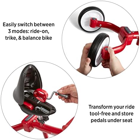 Triple Play Trike, triciclo rosso per bambini, balance bike e bici cavalcabile per bambini da 1 a 3 anni