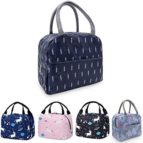 Insulated Lunch Bag with Front Pocket Lunch Boxes for Adult,Women- Reusable Lunch Tote Bag Lunch Organizer Lunch Holder for Work, Picnic,Boating,Beach,Fishing (Feather-B)