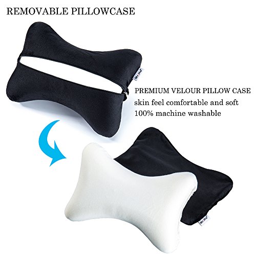 Car Memory Foam Neck Pillow with Premium Velour Washable Removable Pillow Case for for Car, Travel, Home and Office (Black) - Thumbnail 4