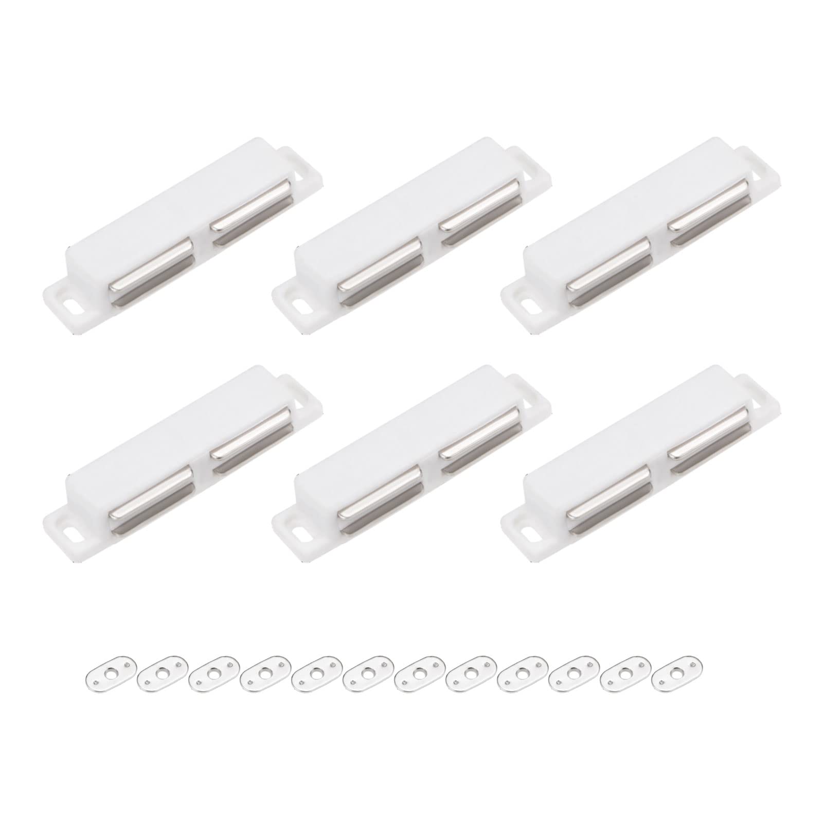 METALLIXITY Double Magnetic Latches Catch (3"x0.8") 6Pcs, Plastic Cabinet Magnet Latch - for Cabinet Door Drawer, Home Decoration, White