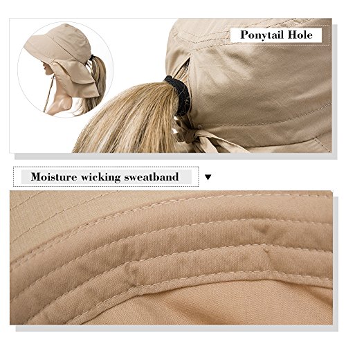 Summer Bill Flap Cap SPF 50 Cotton Sun Golf Hat with Neck Cover Cord