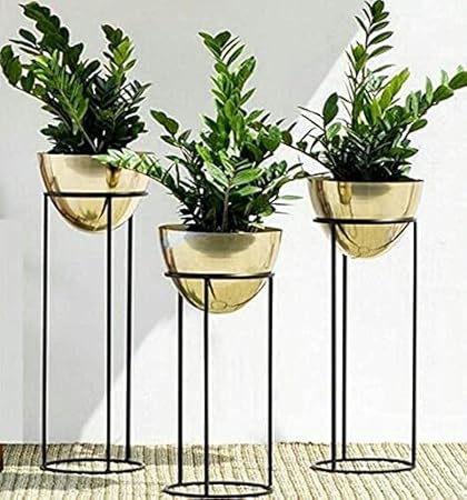 Plant World Decor Green Flower Stand Simple Green Planter Stand Indoor Floor Type Flower Stand Balcony Indoor Plant Stand Metal Shelf