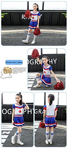 Dreamowl Girls Cheerleader Costume Uniform Youth Star Cheerleading Outfit Match Pompoms (6X-7, Long Sleeve)