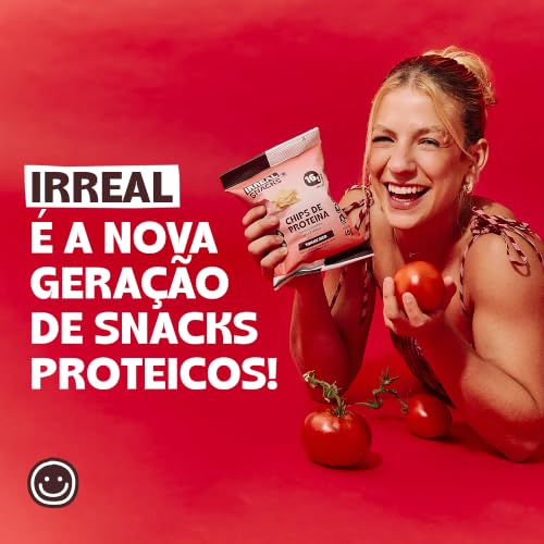 Irreal Snacks, Snack Proteico Salgado, Sabor Tomate Seco, 40g, Feito com Batata Doce, Caseinato de Cálcio e Proteína de Arroz