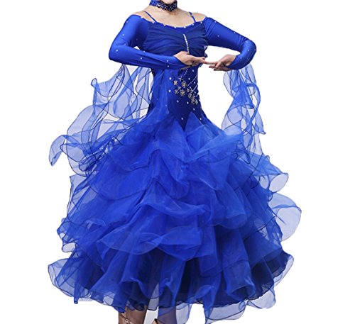 Ballroom Dance Dresses Practise Dance Rhinestone Competition Dresses Modern Waltz Tango Smooth Ballroom Dance Costumes For Women Flamenco Dresses Showcase Dance (Blue,XL)