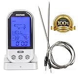 Zvation Wireless Meat Thermometer – BBQ, Grill, Smoker or Oven Cooking Wireless Long Range Digital Food Thermometer with Countdown Kitchen Timer - 2 Stainless Steel Probes Included