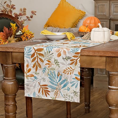 ARKENY Fall Thanksgiving Table Runner 13x72 Inches,Floral Leaves Seasonal Burlap Farmhouse Indoor Outdoor Autumn Table Runner for Home AT491-72