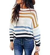 BYSCHAGRL Womens Long Sleeve Crewneck Pullover Sweaters Color Block Striped Knit Tops