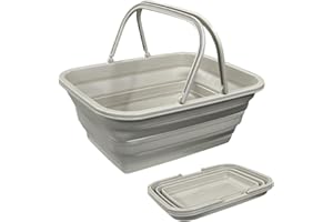 Monozuki Collapsible Sink 4.8Gal/18.1L Eco-Recycled Material Picnic Basket with Handle Bucket for Cleaning Camping Essentials Space Saving Outdoor Portable Bucket for Camping (Khaki)