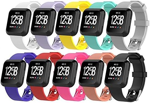 Carhope Fitbit Versa Bands Sport Packs, Soft Accessory Replacement Wristband Strap Classic Band Available in Varied Colors with Secure Metal Clasp for Fitbit Versa (10pcs, Large)