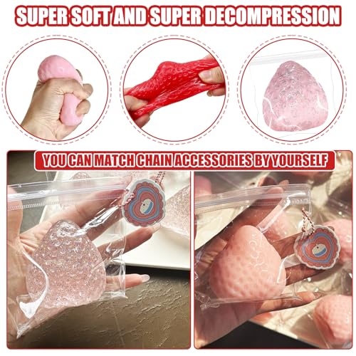 3Pcs Big Taba Squishies Strawberry, Cute Strawberry Squeeze Toys, Upgrade Fruit Squishies, Kawaii Sticky Stress Toy, Clear Fidget Toys, Valentines Gift for Kids, Teen Boys Girls Birthday Gift Ideas