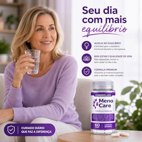 Meno Care Suplemento Alimentar 60 Cápsulas | Menocare Auxílio Natural na Menopausa | Equilíbrio, Bem-Estar e Qualidade