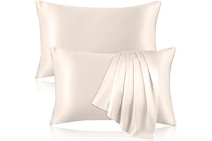 KINSELF 2 Pack 100% Pure Silk Pillowcase for Hair and Skin, Both Sides Mulberry Silk Pillowcases with Hidden Zipper, Cooling Pillowcase 19 Momme, 600 Thread Silk Pillow Cases Queen Size, Beige