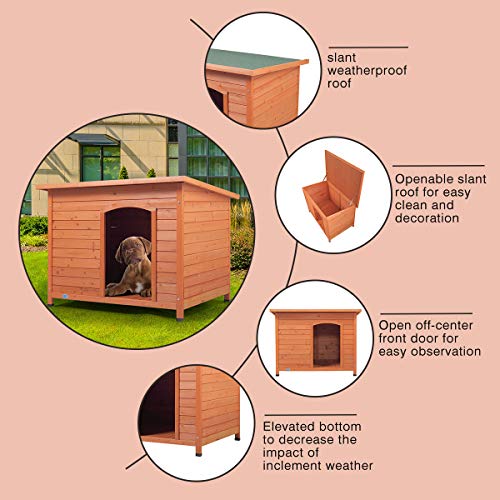 COZIWOW Large Outdoor Deluxe SlantRoofed Wood Dog Pet House Shelter