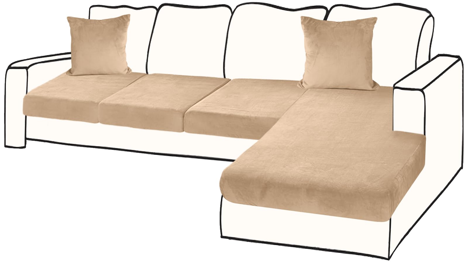 Photo 1 of BT.WA Sectional Couch Covers for 4-Piece Seat Cushion Velvet Separate L Shape Couch Cover Stretch Sofa Slipcover with 2 Pieces Pillowcases Furniture Protector (Sofa 3 Seater + 1 Chaise, Camel)