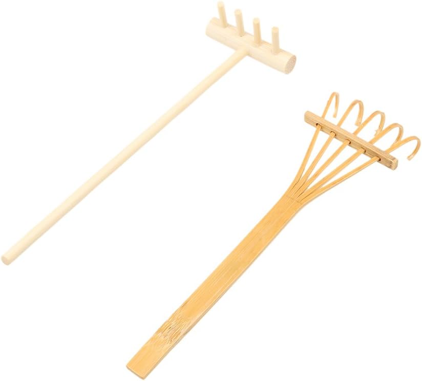 Set 2pcs Japanese Style Bamboo Rake for Zen Garden Home Microlandscape