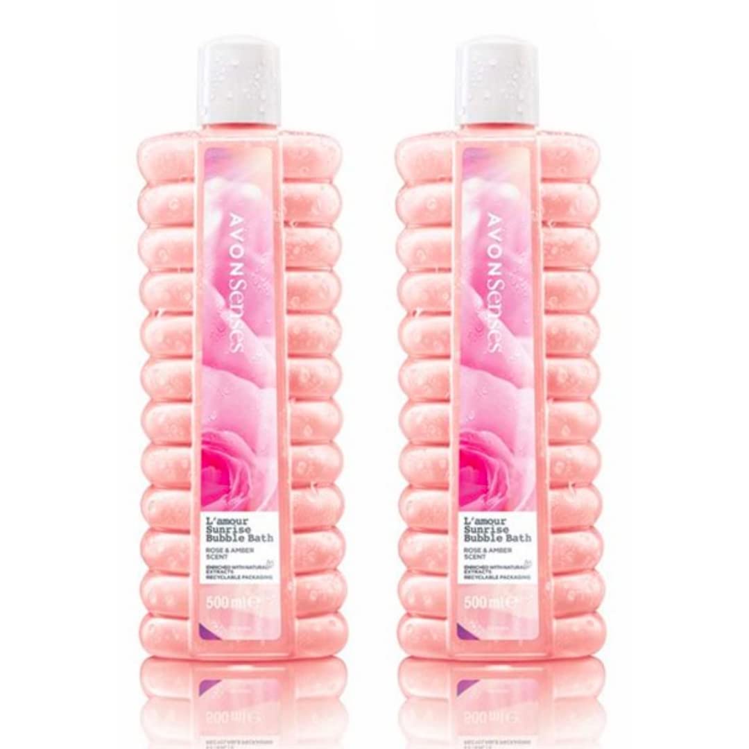 Avon Bubble Bath | New L'Amour Sunrise | Rose & Amber Bubble Bath | 2 x 500ml