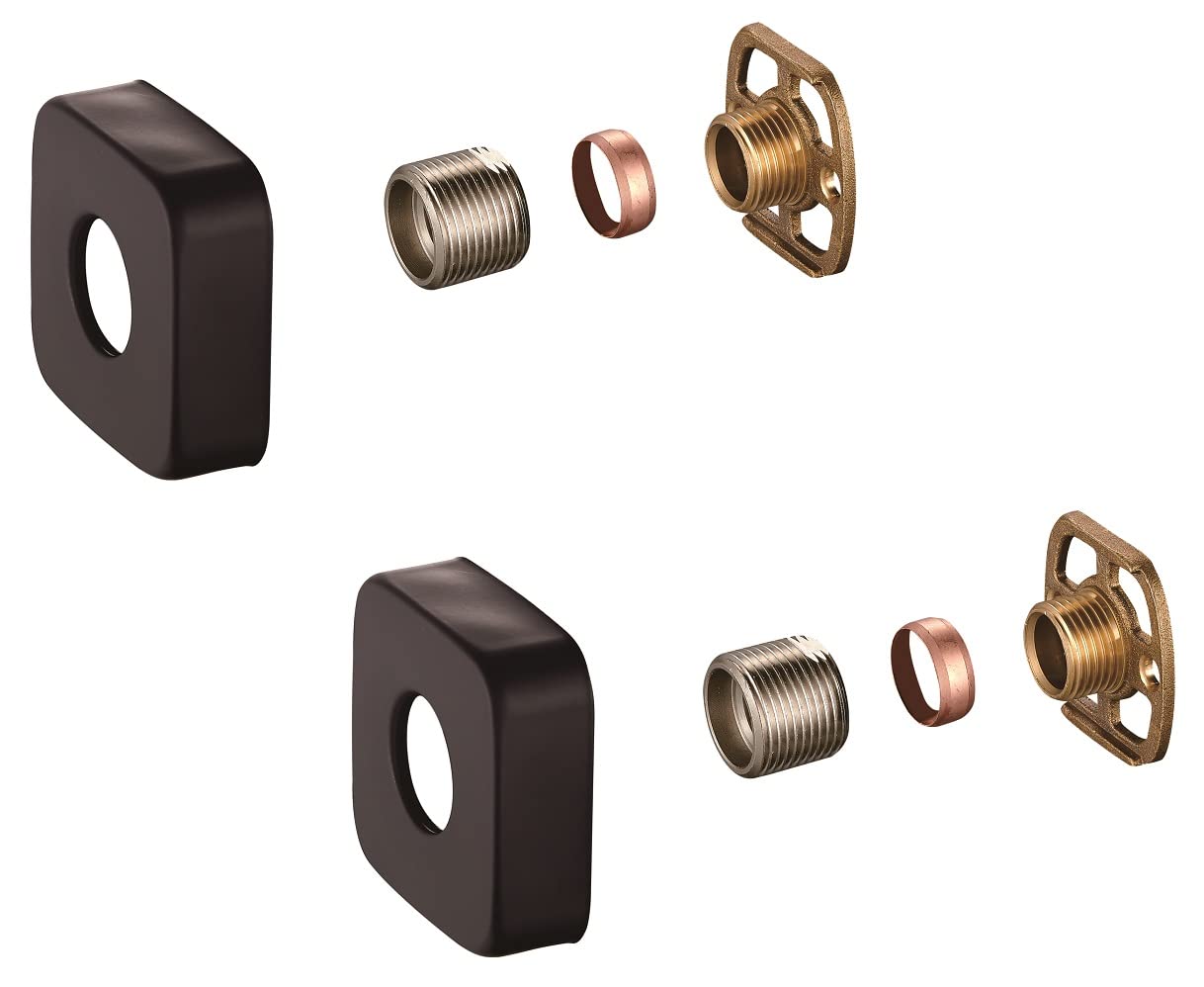 KEDWILL® Bar Valve Fast Fixing Kits Brackets with Matt Black Square SS Cover Shrouds Escutcheons 3/4” Inch Connections BSP 15mm Wall Mounted for Thermostatic Bath Shower Bar Valve Mixer Tap