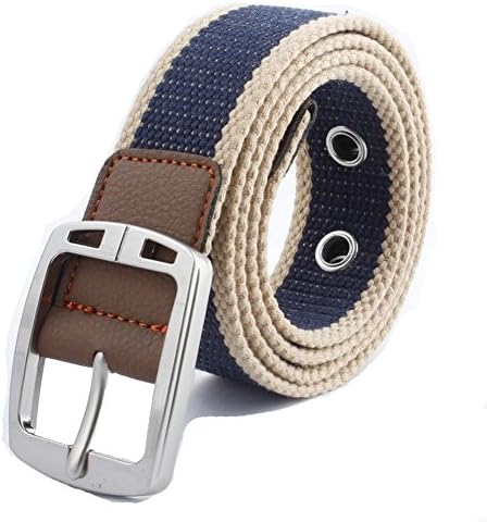 Nylon Belt Adjustable Waist Web Belt Strap, Boys lastic Stretch Canvas Web Belt Flip- Mountain Climbing Webbing Belt (38-Inch Maximum Waist/Medium, Beige Blue)