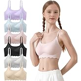 YoBeLove Girls Training Bra Youth Style Zero Contact Wire Free Sports Bra 6 Pack with Removable Padding for Ages 12-18