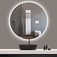 Keonjinn LED Round Bathroom Mirror 24 Inch Backlit Mirror Bathroom Lighted Mirror Dimmable Circle Mirror with Lights Wall Mounted Vanity Mirror Anti-Fog Round Illuminated Makeup Mirror, CRI 90+