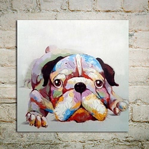Damenight 100% Hand Painted Oil Painting on Canvas 1 Panel Lazy Dog Gallery-Wrapped Modern Animal the Picture Oil Painting on Canvas Ready to Hang for Wall Decor,24x24inch