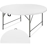 JALANCY 6 FT Round Folding Tables with Carrying Handle 72 inch Heavy Duty Portable Plastic Commercial Table Steel Legs for Party, Dining, Wedding, Events, Picnic Indoor, Outdoor (White,1 Pack)