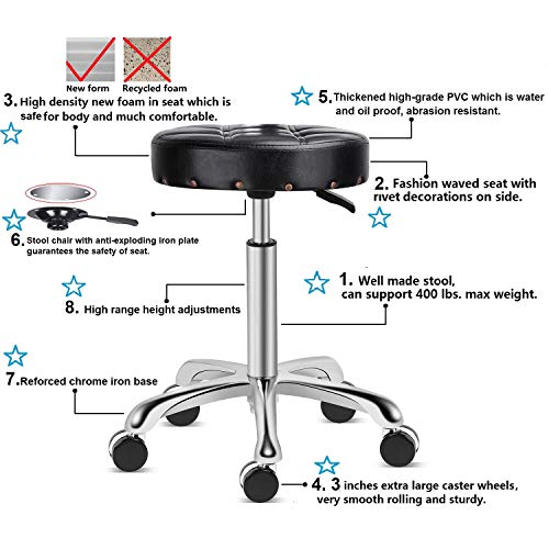 Kaleurrier Stools with Wheels,Rolling Swivel Hydraulic Adjustable Height Heavy Duty Metal Cushioned 400 lbs. Capacity High Stool Chair for Salon Home Kitchen Massage Office Clinic Medical Lab,Black - Thumbnail 2