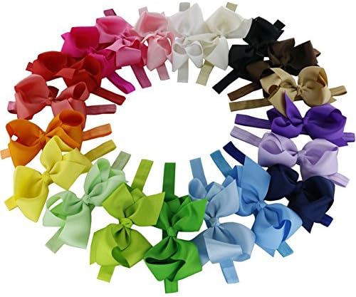Qinghan ® Grosgrain Ribbon Hair Bows Headband Elastic Hair Bands Pack of 20