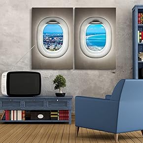 2 Panel Canvas Wall Art - Bay City Scape Window View Canvas - Giclee Print Gallery Wrap Modern Home Art Ready to Hang - 16"x24" x 2 Panels