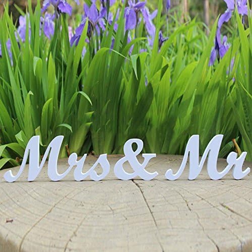 Liangxiang 2 Set 6 Pcs Large Wooden Mr and Mrs Letters Sign Standing Table Top Wedding Decor