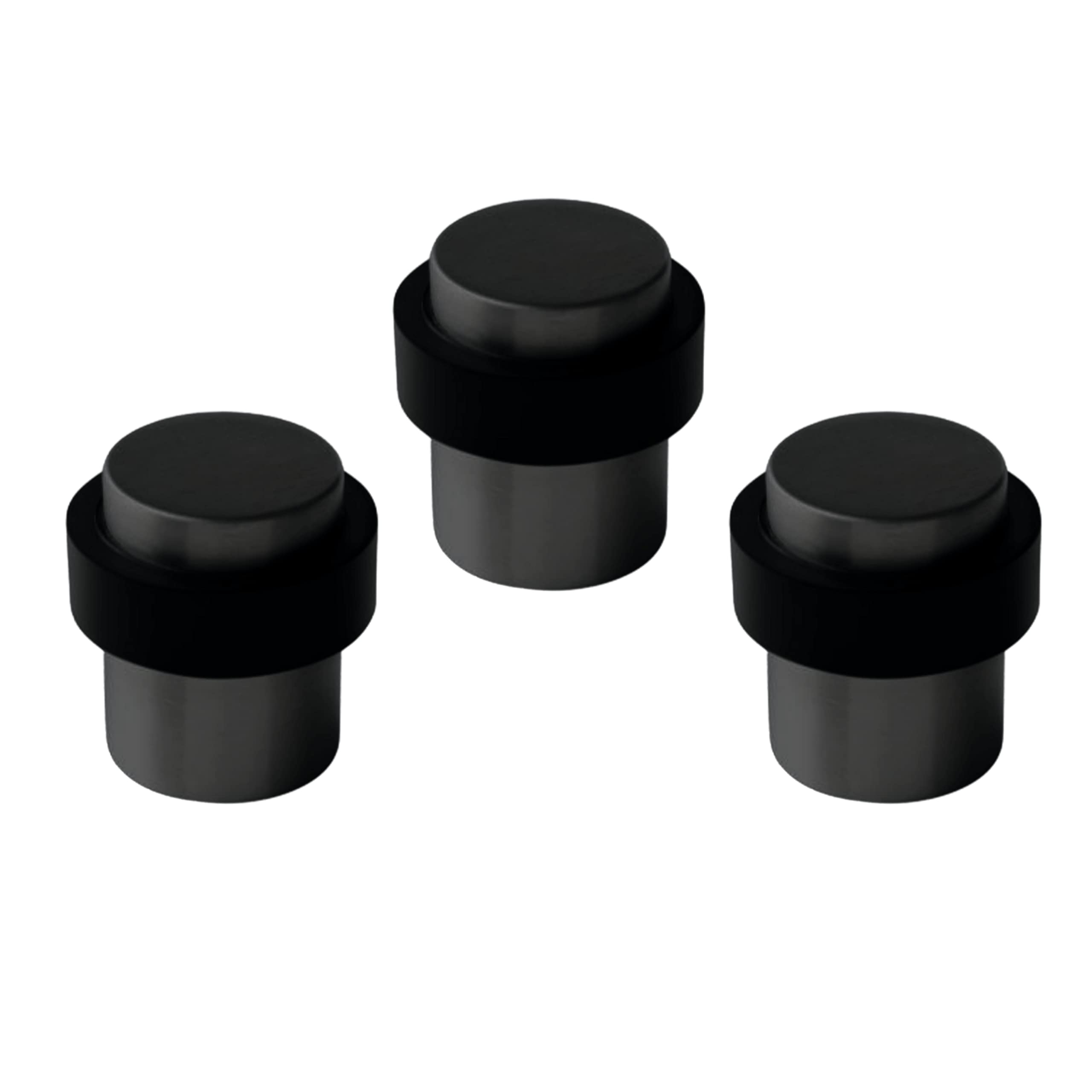 IRONZONE® 3 Sets of Black Floor Mounted Door Stops Round for Floor mounting, Fixings Included with Bumper to Reduce Sound and Noise, Perfect to Protect Walls and Door Handles