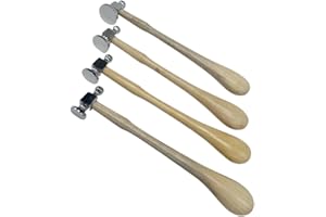 NK eShop Set of 4 Chasing Hammers - Chrome Plated Steel Head Including Hammers with Head Sizes of 32mm, 28mm, 25mm, and 22mm - Long Wooden Handle, Jewelry Making Tools for Shaping & Texturing Metals