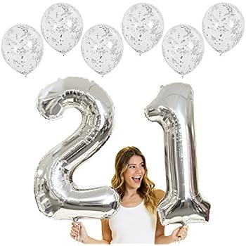 Silver Number 21 Mylar Balloons - 40" Helium Balloons For 21st Birthday & Anniversary Parties - View #12