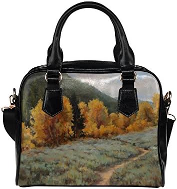 meincare Women's The Art of The Landscape PU leather Aslant Shoulder Tote Handbags