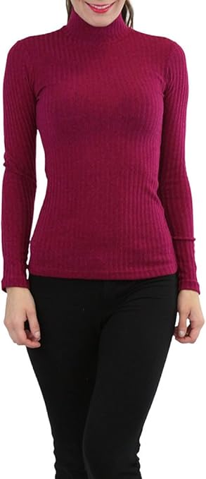 ToBeInStyle Soft Knit Ribbed Polyester High-Neck Turtleneck Mock Sweater Top - Pink - 3X at 
