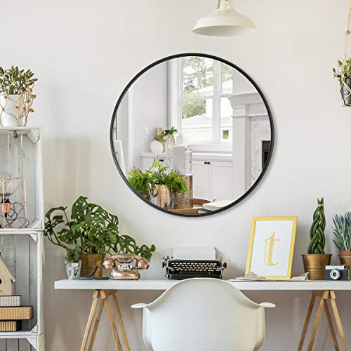 Round Mirror for Wall Black, Circle Large Round Wall Mirror, Black Mirror, 24in Circular Modern Design Bathroom Vanity Mirror with Aluminum Alloy Frame, Wall Decor Mirror