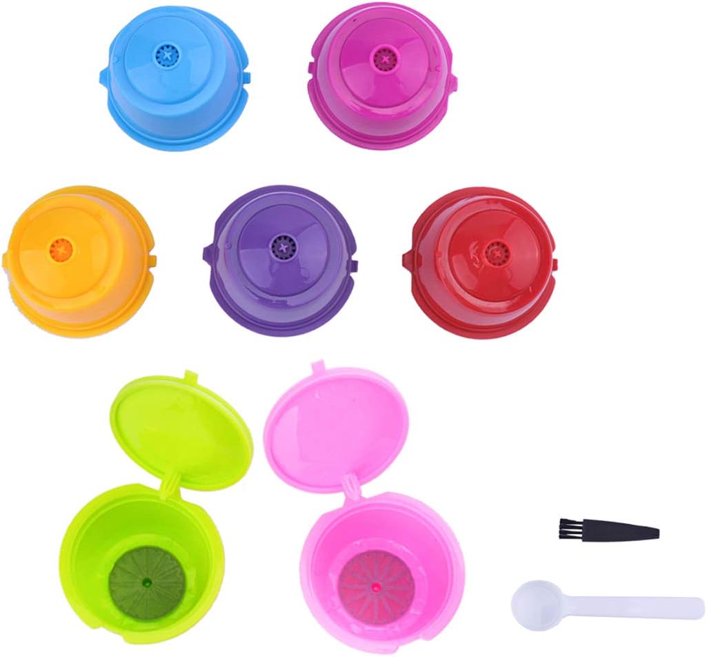 FineInno 7 Pcs Dolce Gusto Reusable Pods Resusable Coffee Capsules Refillable Coffee Filter BPA Free,with Spoon,Brush