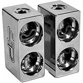 Droppin' HZ Dual 1/0 AWG to 1/0 Offset Amp Inputs 0 Gauge Pair, Machined Aluminum Amplifier Terminals, 6061 Aluminum Construction, Dual Wire Runs for Amplifier Input, Easy Offset Stub Installation