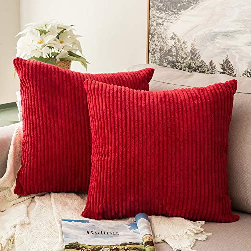 MIULEE Pack of 2, Corduroy Soft Soild Decorative Square Throw Pillow Covers Set Cushion Cases Pillowcases for Sofa Bedroom Car 18 x 18 Inch 45 x 45 cm
