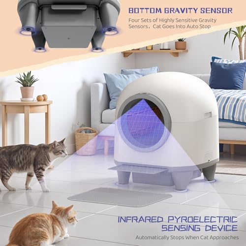 VICTONE Automatic Self-Cleaning Litter Box, 90L Large Capacity for Multiple Cats - App Contro, Self Cleaning with Safety Protection, Includes 1 Garbage Bags, Mat (Light White)
