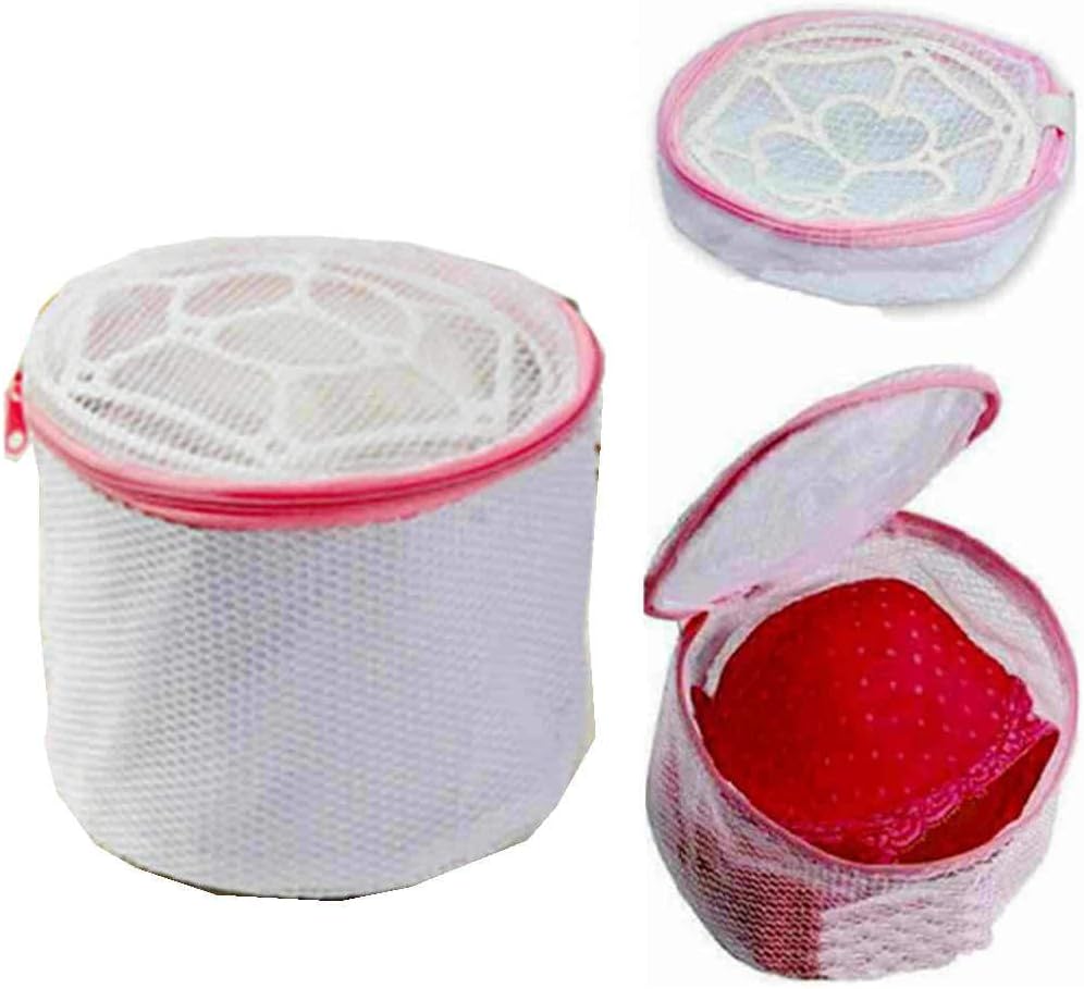 WestHOME Mesh Laundry Bags for Washing Machines with Pink Zips, Net Washing Bag for Delicates, Underwear, Socks, Bras - Multi Sizes (Cylinder Bra washing bag (16x18cm))